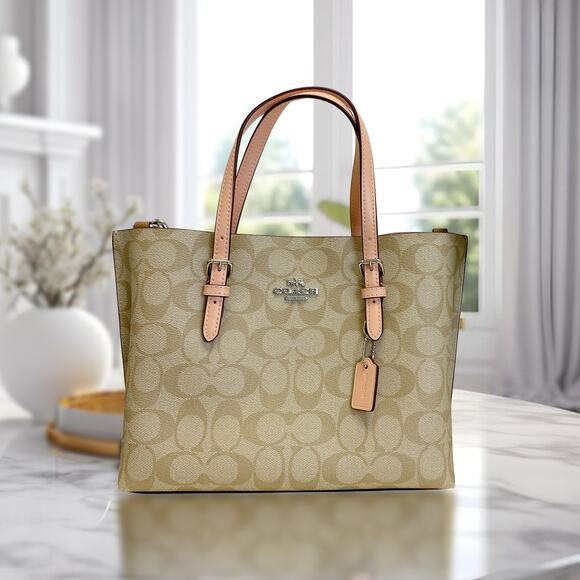 Coach C4250 Mollie Tote 25 In Signature Canvas IN Light Khaki Faded Blush - Picture 2 of 7